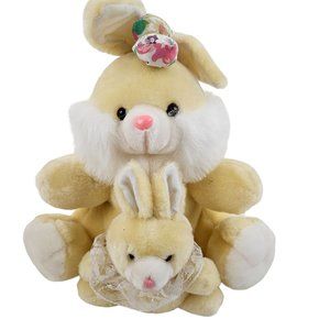 D & K Stores Bunny Rabbit Plush Mom Baby Yellow Stuffed Animal Bow Easter 10 in